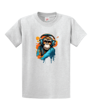 Melodic Monkey With Headphones Unisex Kids and Adults T-Shirt